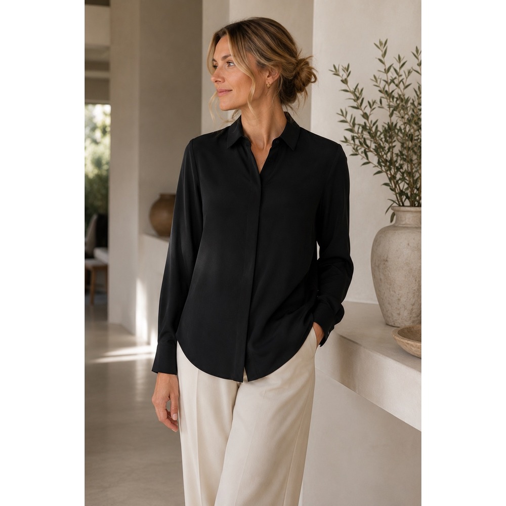 NWT Elizabeth &‎ Clarke The Unstainable White Vegan Silk Blouse Size 14 Black